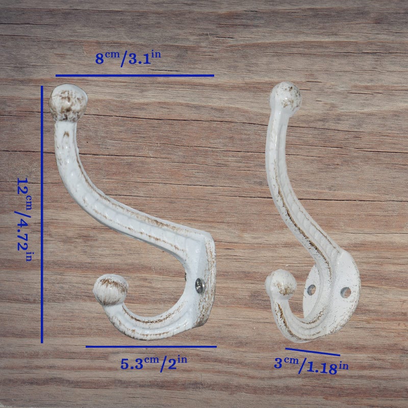 YMAISS 6 Sets Rustic White Cast Iron Hooks Wall Mounted HooksAntique Old Shabby Chic Cast Iron Hooks,Vintage Inspired Coats, Bags, Hats, Towels,Matching Screws Included - Image 2